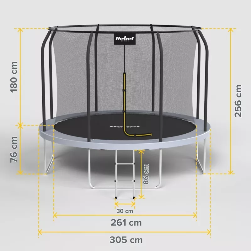 REBEL Active Trampoline PRO 10ft/305 cm koos turvavõrguga, must/sinine