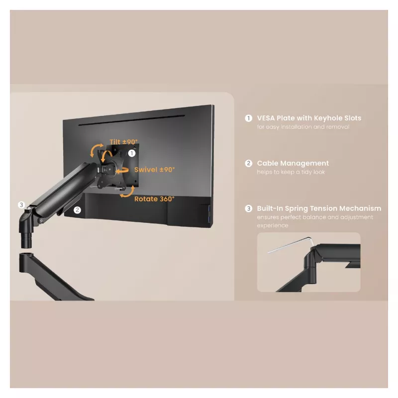 Equip kahe monitori lauakinnitus 17-32 inch ekraanidele, 360° pöörlemine, gaasivedru, 9 kg kandevõime, must