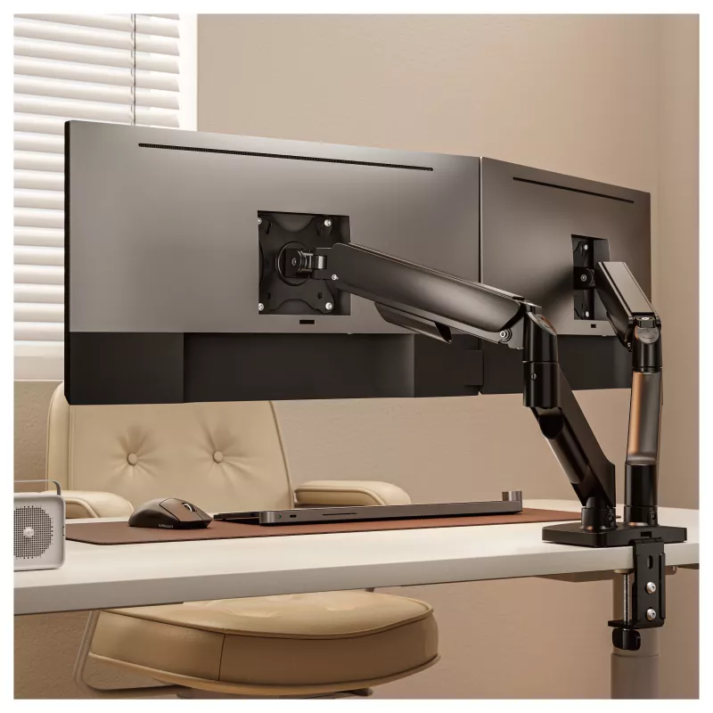 Equip kahe monitori lauakinnitus 17-32 inch ekraanidele, 360° pöörlemine, gaasivedru, 9 kg kandevõime, must