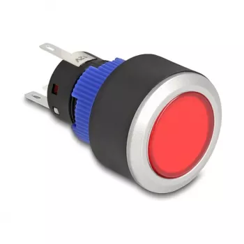 Delock 22 mm paneelile paigaldatav surunupp, lame, punane LED, jooteklemmid, 1 NO, 230 V AC/DC