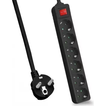 Helos Power Strip CLASSIC, 6-Way, Black, 5.0m, with Switch