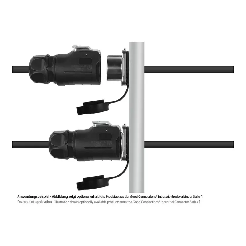 Good Connections Industrial Power Connector S1 - 2-Pin Straight Male - Metal Housing - Gold Plated Contacts - IP67 - M20