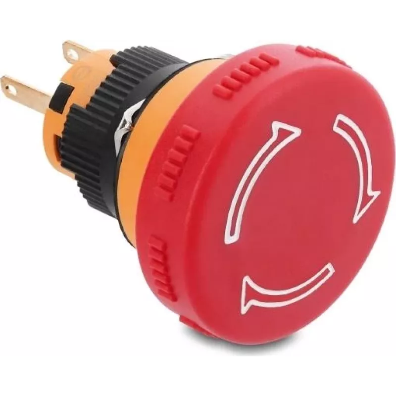 Delock Mushroom Head Push Button for Panel Mount 16 mm 2 x Solder Connection Plastic 32 mm Ø Black