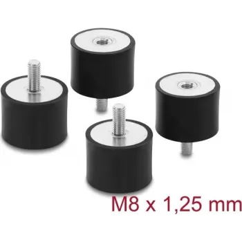 Delock Vibration Damper M8 x 1.25 mm D 40 x H 30 mm with Male and Female Thread 4 Pieces Black (60822)