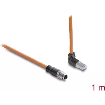 Delock M12 to RJ45 kaabel X-koodiga 8-pin isane sirge isasele ülesnurga all S/FTP varjestatud Cat.6A 1 m oranž