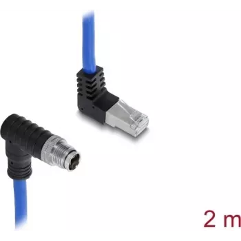 Delock M12 kaabel X-kodeeritud 8-pin isane allapoole nurga all RJ45 isane ülespoole nurga all S/FTP varjestatud 2 m sinine (81012)