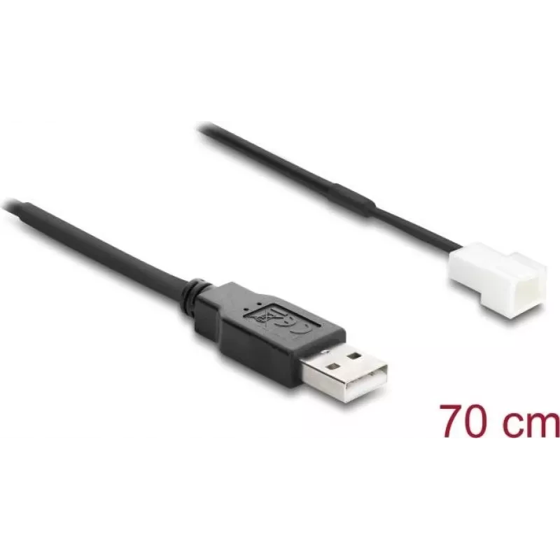 Delock Fan Cable USB 2.0 Type-A Male to 3-Pin (2 Pins Occupied) Fan Connector Male 70 cm (91229)