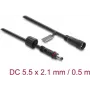Delock DC pikenduskaabel 5,5 x 2,1 mm pistik-pesa M12 x 1,75 mm keermelukuga veekindel 18 AWG, 0,5 m must