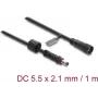 Delock DC pikenduskaabel 5,5 x 2,1 mm pistik pistikupessa kruvilukuga M12 x 1,75 mm keermestatud veekindel 18 AWG, 1 m must