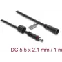 Delock DC pikenduskaabel 5,5 x 2,1 mm pistik pistikupessa kruvilukuga M12 x 1,75 mm keermestatud veekindel 18 AWG, 1 m must