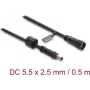 Delock DC pikenduskaabel 5.5 x 2.5 mm isane-emane kruvilukuga M12 x 1.75 mm keermestatud veekindel 18 AWG, 0.5 m must (67385)