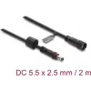 Delock DC pikenduskaabel 5.5 x 2.5 mm pistik-pesa kruvilukuga M12 x 1.75 mm keere veekindel 18 AWG, 2 m must