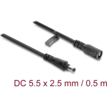 Delock DC pikenduskaabel 5,5 x 2,5 mm isane-emane bajonettlukustusega 18 AWG, 0,5 m must (67391)