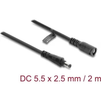 Delock DC pikenduskaabel 5,5 x 2,5 mm pistik-pesa bajonettlukuga 18 AWG, 2 m must (67393)