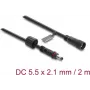 Delock DC pikenduskaabel 5.5 x 2.1 mm pistikust pistikupessa kruvilukuga M12 x 1.75 mm keere veekindel 18 AWG, 2 m must (67384)