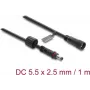 Delock DC pikenduskaabel 5,5 x 2,5 mm pistik-pesa, kruvilukuga M12 x 1,75 mm, veekindel, 18 AWG, 1 m, must (67386)