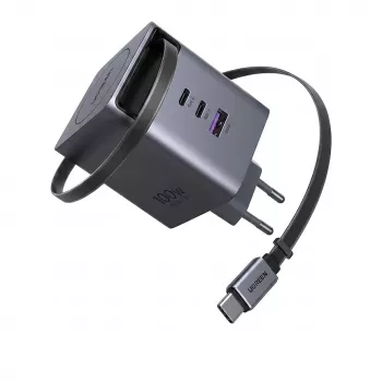 UGREEN X616 GaN Laadija 100W 2x USB-C 1x USB-A 1x Sissetõmmatav USB-C Kaabel (65828)