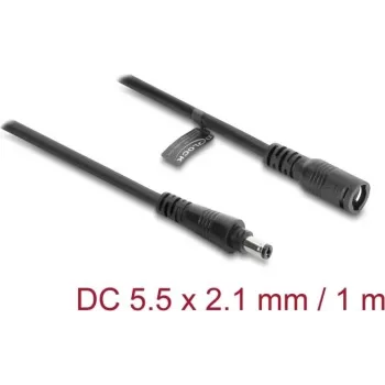 Delock DC pikenduskaabel 5,5 x 2,1 mm pistik pistikupessa bajonettlukuga 18 AWG, 1 m must (67389)