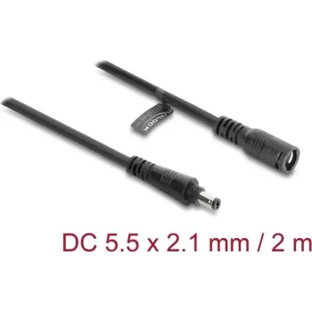 Delock DC pikenduskaabel 5.5 x 2.1 mm isane-emane bajonettlukustusega 18 AWG, 2 m must (67390)