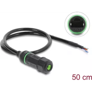 Delock RJ45 emane avatud kaabliotstega Cat.6 paneelikinnituskaabel M16.8 x 1.5 mm keerme ja korpusega 50 cm must (87181)