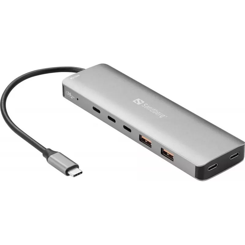 Sandberg USB-C to 5x USB-C + 2x USB-A Hub, 100W, USB 3.2 Gen 1, Grey