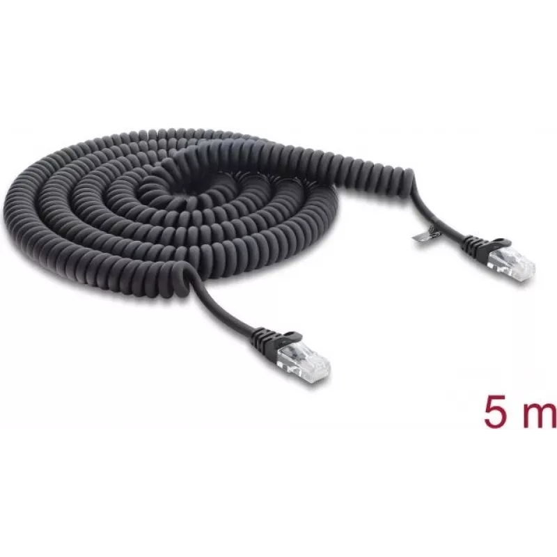 Delock RJ45 Spiraalkaabel Cat.5e 5 m Must (88019)