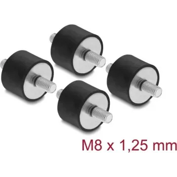 Delock Vibration Damper M8 x 1.25 mm D 30 x H 20 mm with 2 x External Threads 4 Pieces Black (60816)
