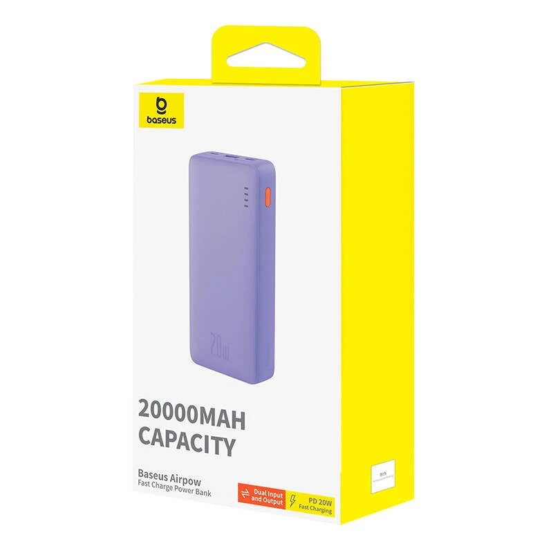 Baseus Airpow - 20 000 mAh 20W Power Bank (Lilla)