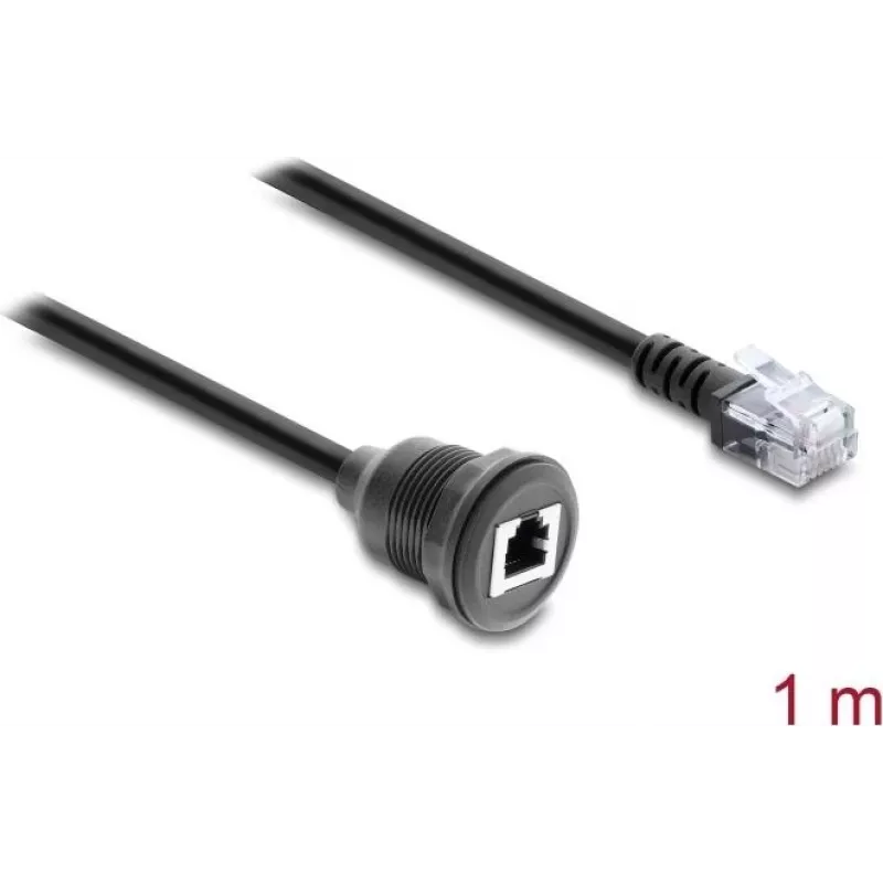 Delock RJ12 Plug to RJ12 Jack Panel Mount Extension Cable 1 m Black (91268)