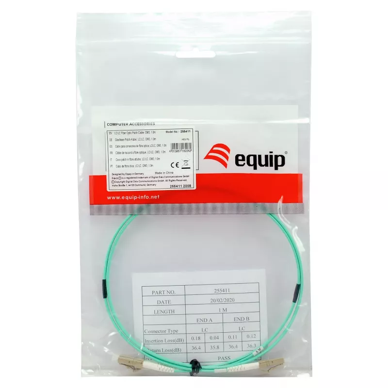 Equip Fiber Optic Patch Cable LC to LC 35m Multimode Duplex OM3 Turquoise