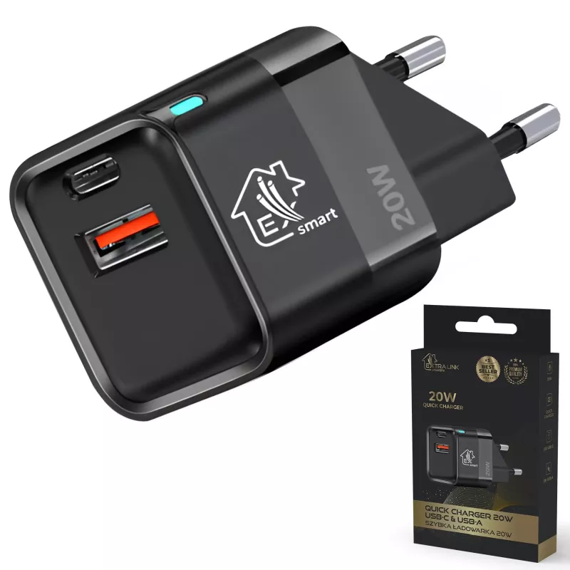 Extralink Smart Life Charger 20W, USB-C, USB-A, Valge