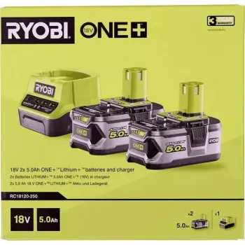RYOBI RC18120-250 2x 18V 5.0Ah Lithium+ akukomplekt kompaktlaadijaga