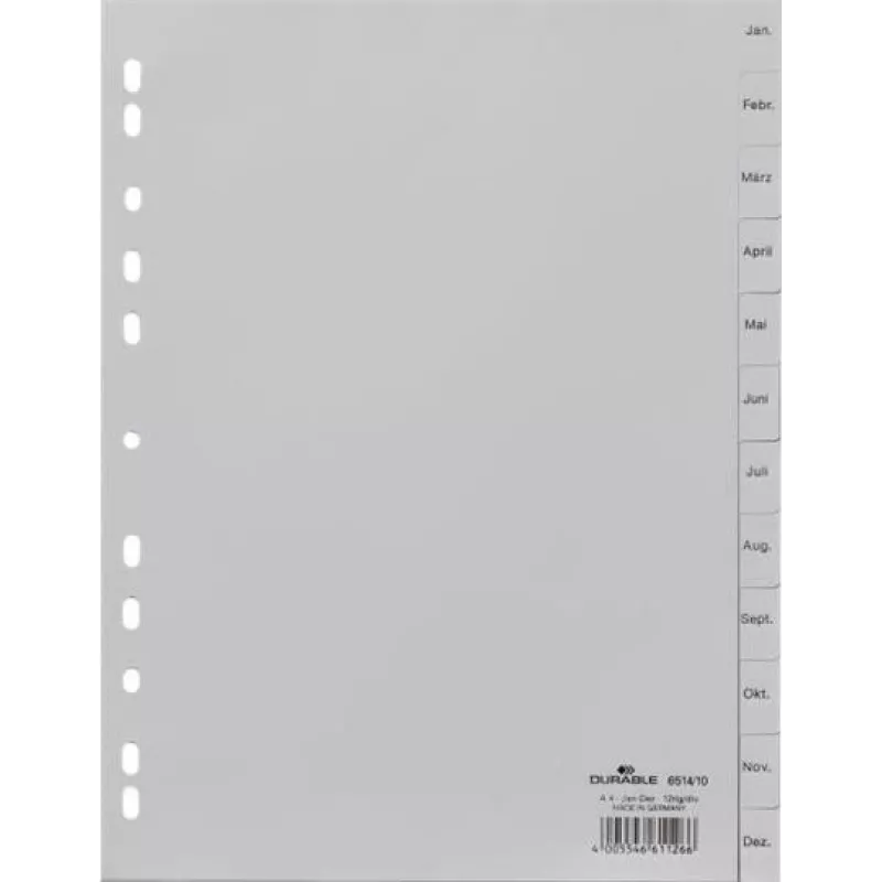 DURABLE Monthly Index A4 January-December Portrait 12-Tab Polypropylene Grey (6514-10)
