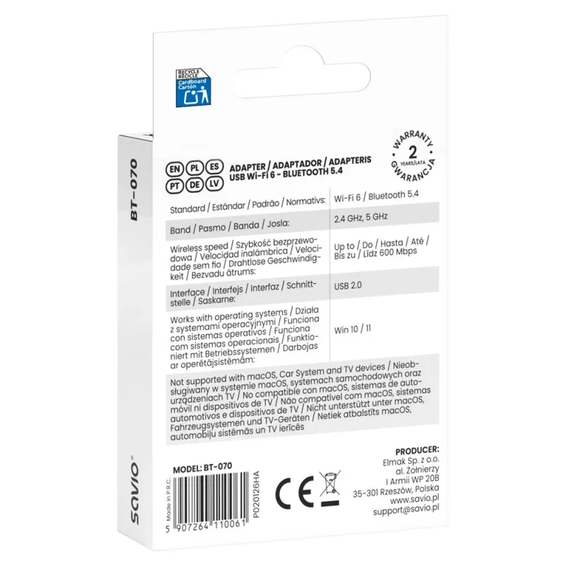 SAVIO BT-070 USB 2.0 Bluetooth 4.0 Adapter Must