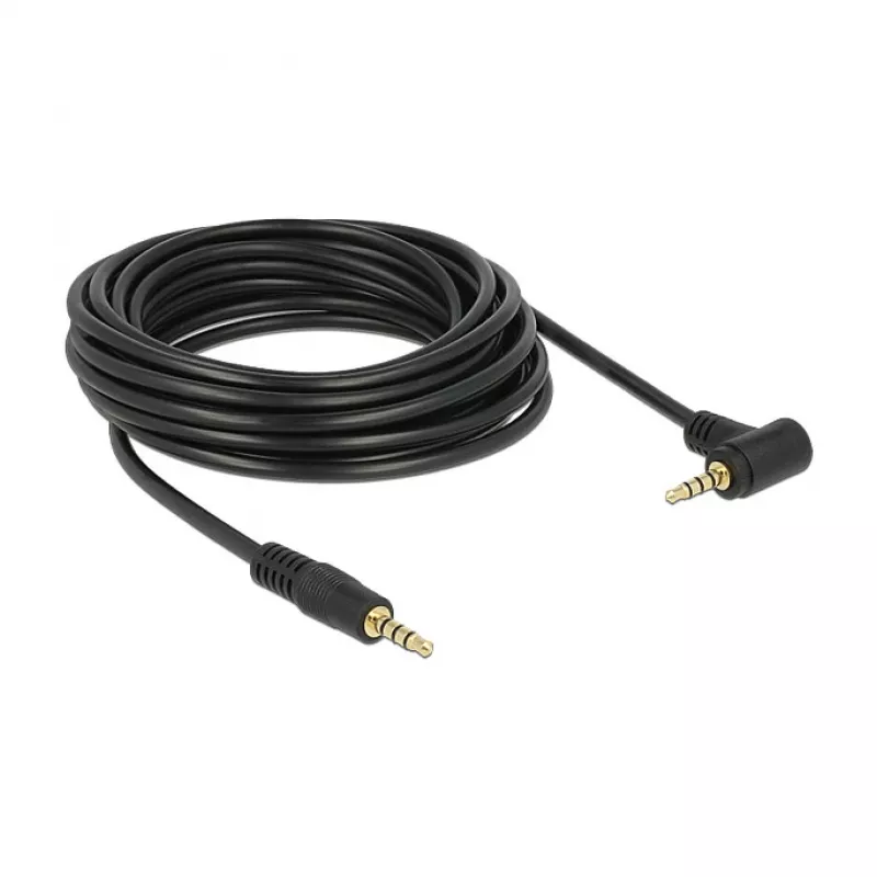 Delock 3.5 mm 4-pinise stereo-pistiku helikaabel, isane-isane, nurga all, 5 m, must