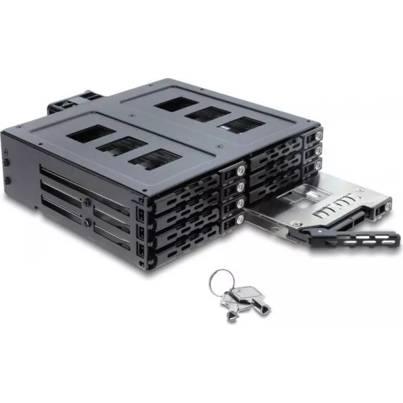 Delock 5.25 inch vahetuskarkass 8 x 2.5 inch SATA või SAS HDD / SSD jaoks lukuga