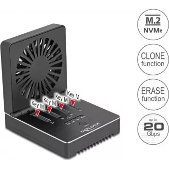 Delock USB 20 Gbps M.2 dokkimisjaam 4 x M.2 NVMe PCIe SSD-le kloonimis- ja kustutusfunktsiooniga