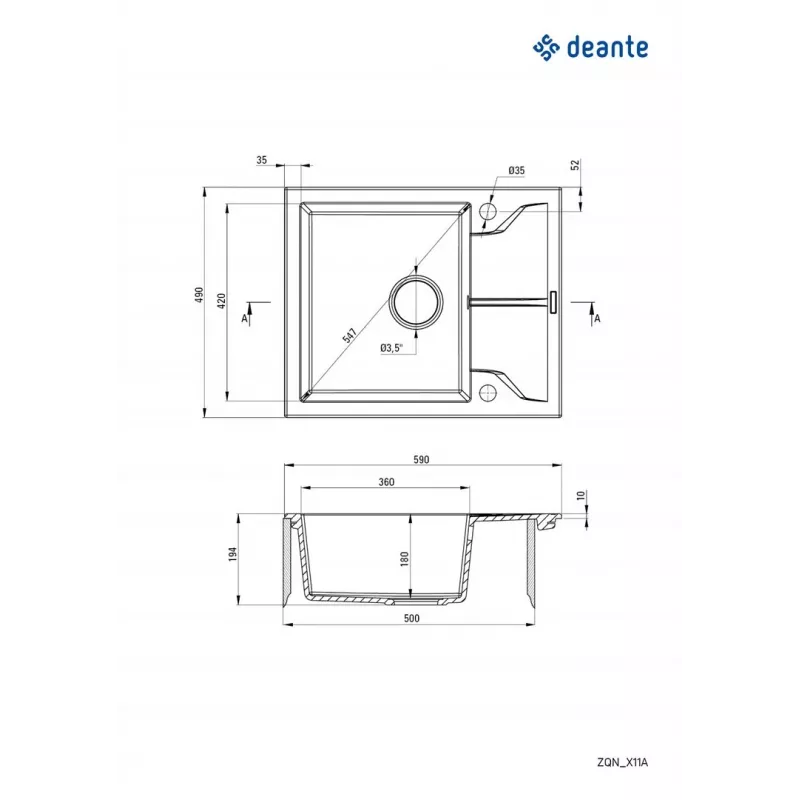 DEANTE 1-kraaniga graniitvalamu äravoolurestiga Graphite Metallic Andante