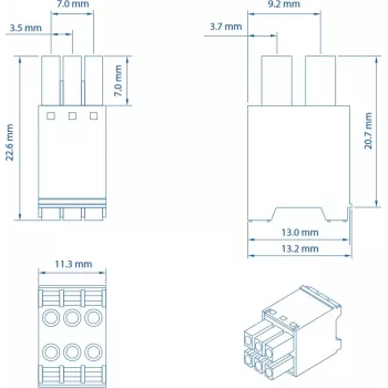 Teltonika Networks 2x3-pin toiteühendus - klemmliist, 6-pin, 10A, 300V, roheline