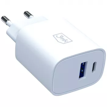 3MK FlowPower 30W USB-A USB-C PD 3.0 QC 4+ seinälaadija valge