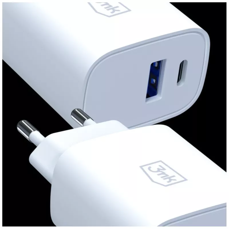 3MK FlowPower 30W USB-A USB-C PD 3.0 QC 4+ seinälaadija valge