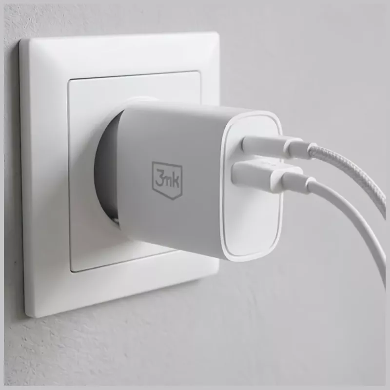 3MK FlowPower 30W USB-A USB-C PD 3.0 QC 4+ seinälaadija valge