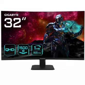 GIGABYTE GS32QC 31.5-tolline QHD kaardus mängumonitor - 2560 x 1440, 1500R, 165Hz, 1ms, 300 cd/m², FreeSync Premium, HDR Ready, HDMI 2.0, DisplayPort 1.4
