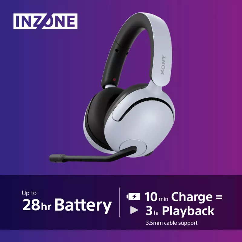 Sony INZONE H5 Wireless Gaming Headset Over-Ear with Microphone White