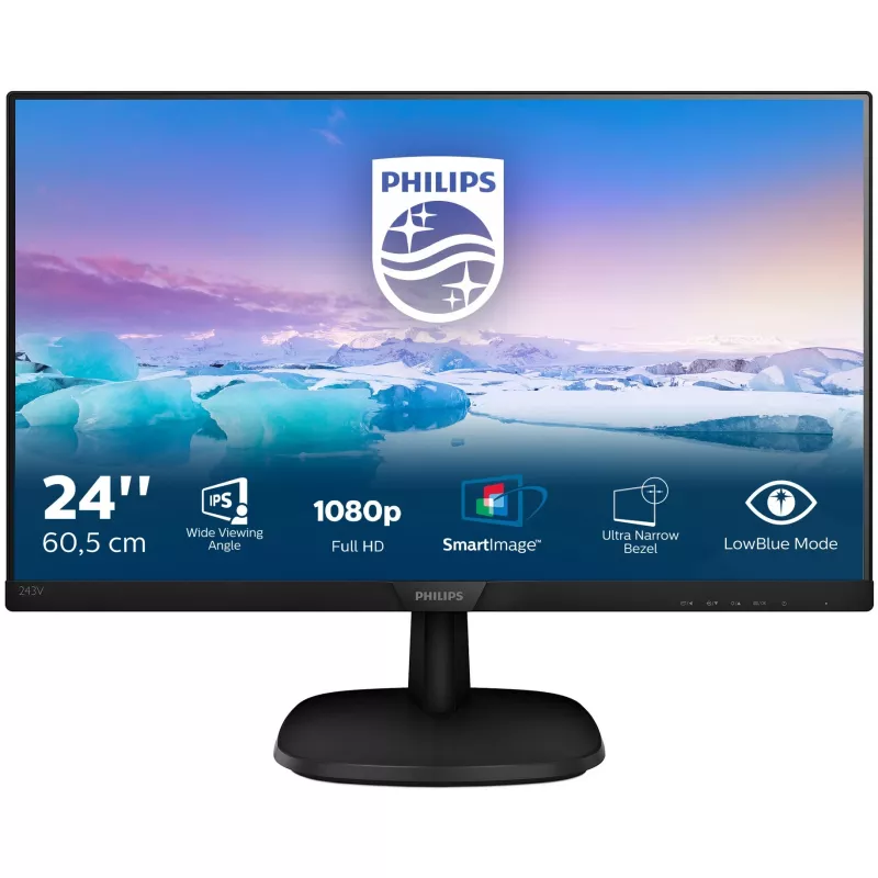 Philips V-Line 243V7QDSB 23.8 tolli Full HD IPS LED Monitor - FlickerFree, LowBlue Mode, 75Hz, VGA/DVI/HDMI