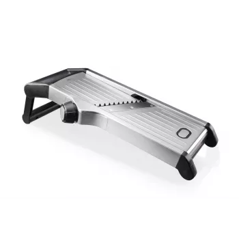GEFU WELO Vegetable Slicer - V-Slicer Mandoline with 4 Thickness Settings, Black/Silver