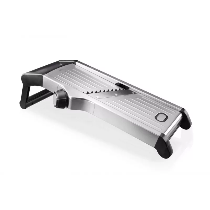GEFU WELO Vegetable Slicer - V-Slicer Mandoline with 4 Thickness Settings, Black/Silver
