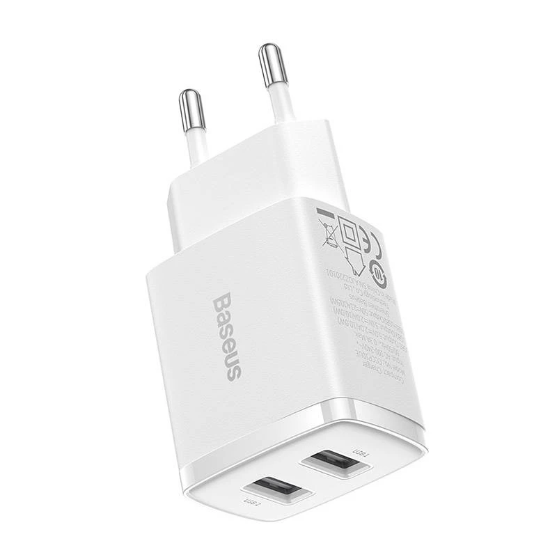 Baseus Compact Universal White AC Indoor Charger 10.5W 2 USB-A Ports
