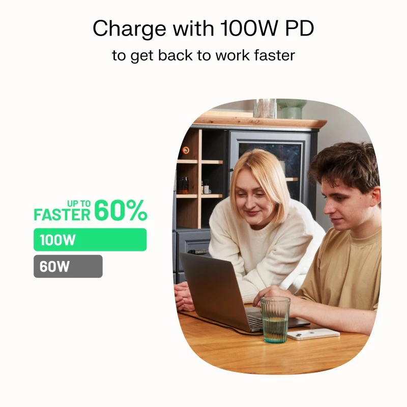 GREEN CELL USB-C to USB-C PowerStream 100W Punutud Kaabel 1,2 m Must