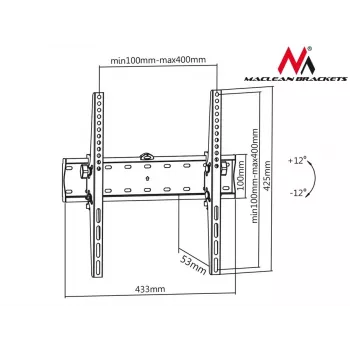 MACLEAN MC-665 Fikseeritud TV seinakinnitus 32-55 tolli ekraanidele, must, kuni 40 kg, VESA 400x400